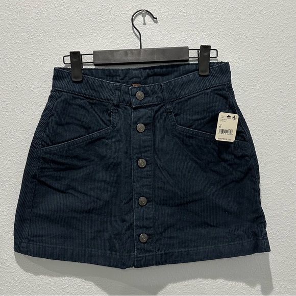 NWT Free People Ray Cord Mini Skirt corduroy ebony black button up - Picture 4 of 6